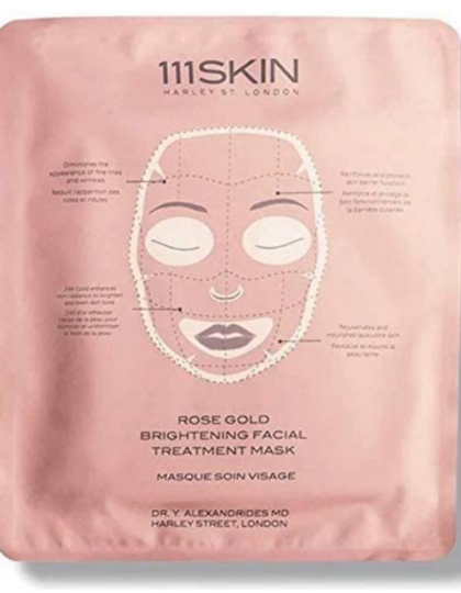 A product image of 111Skin Rose Gold Brightening Facial Mask (1 Mask) on a white background
