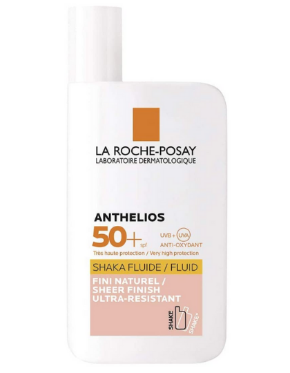 A product image of La Roche Posay Anthelios Face & Eyes Sunscreen SPF 50+ Shaka Tinted Fluid 50 ml on a white background