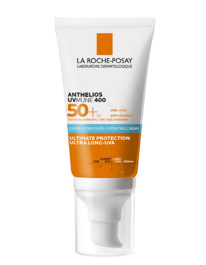 A product image of La Roche Posay Anthelios UVmune 400 Moisturising Cream SPF50+ Fragrance Free 50ml on a white background